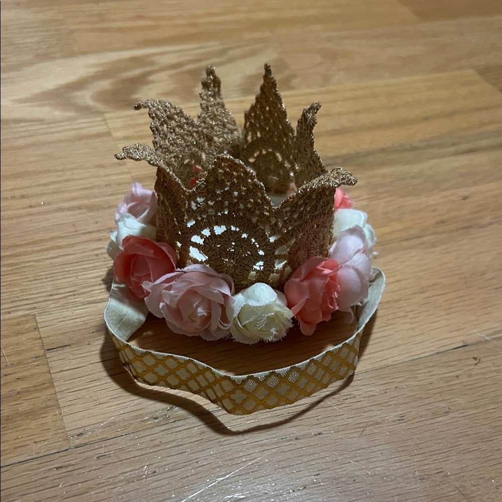 Lace Crown with Floral Trim